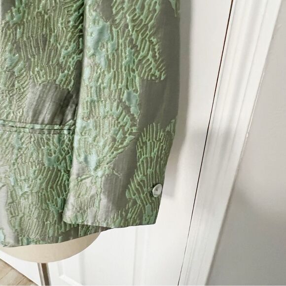 Escada Pant Suit Blazer Jacket Green Silver Metallic Floral Size 44 XL - Picture 6 of 14